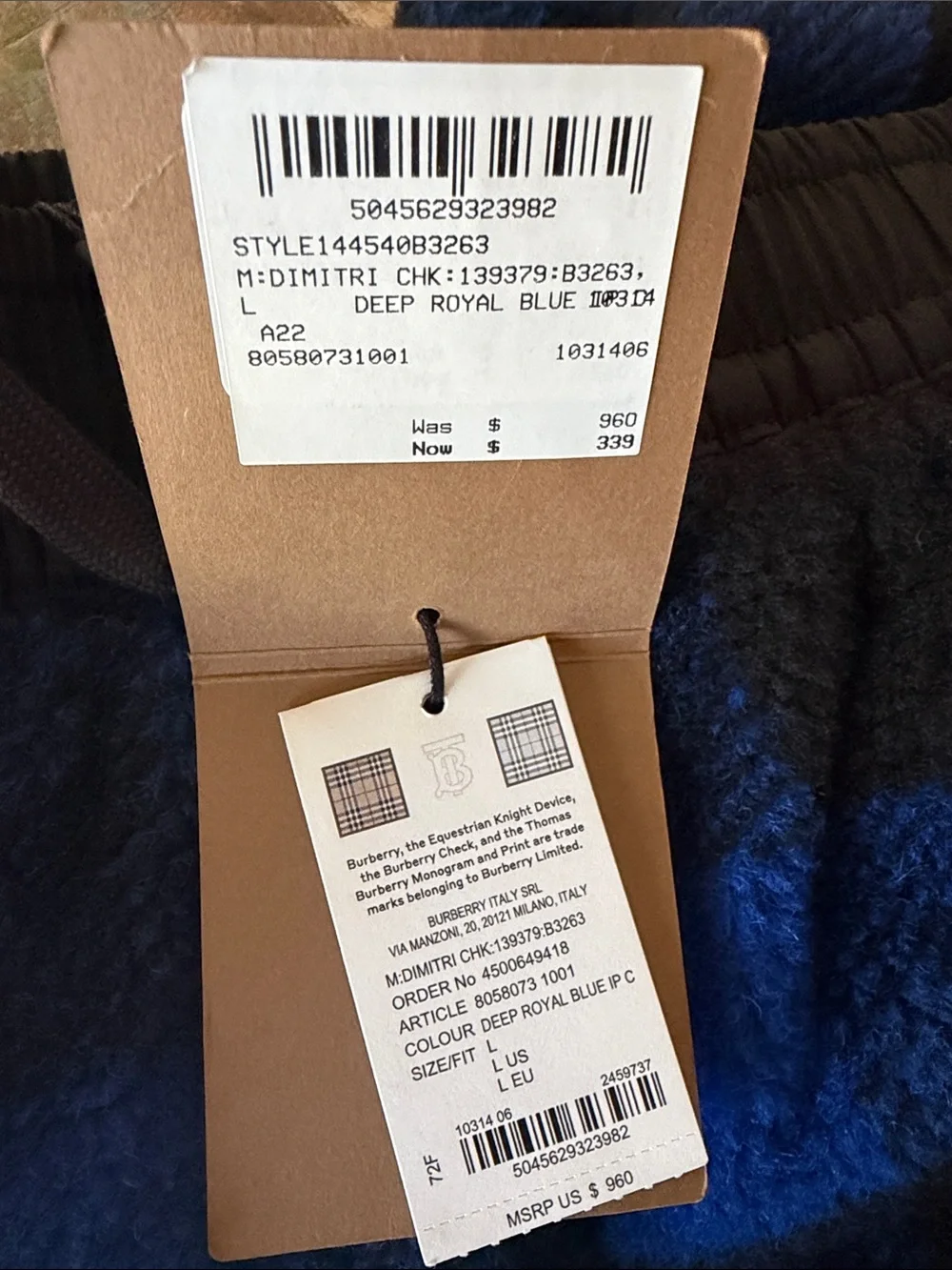 NWT Burberry Dimitri Check Joggers size Large